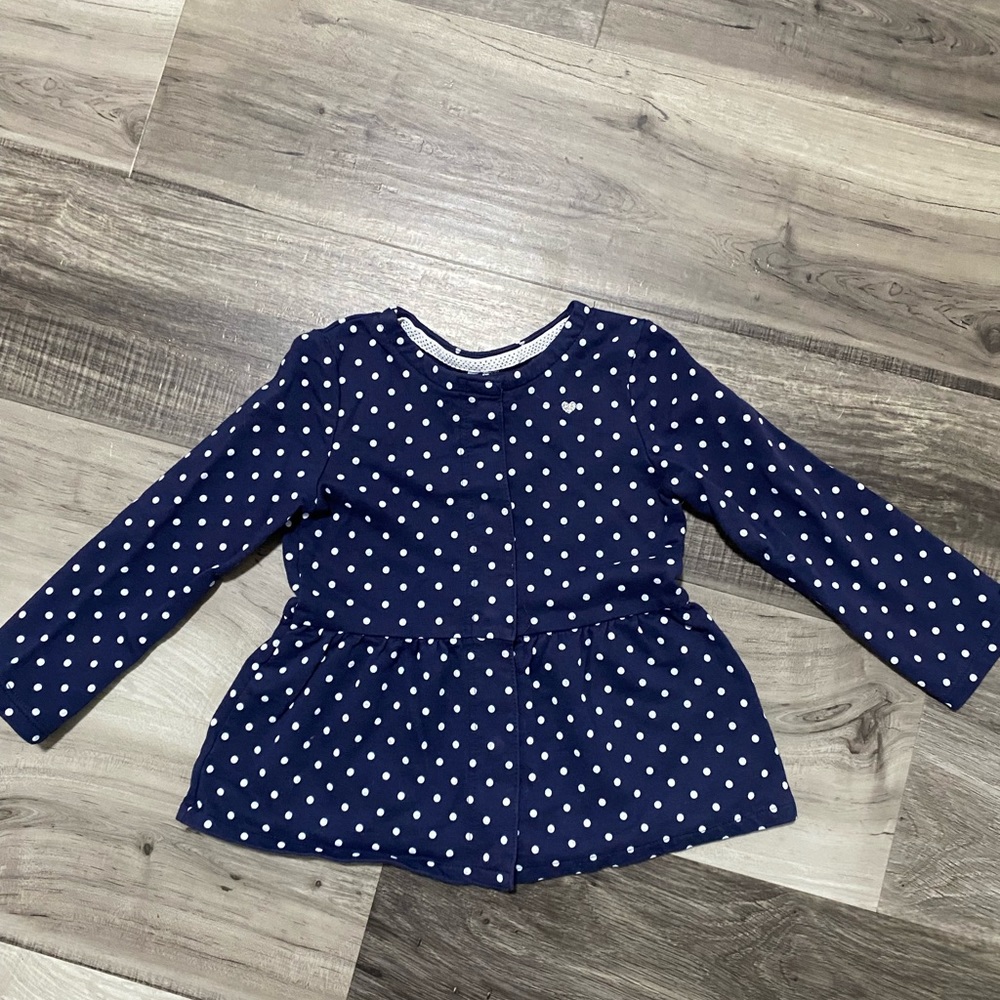 Carter's Blue White Polka Dot Button Down Sweatshirt for Girl Toddler Size 4T